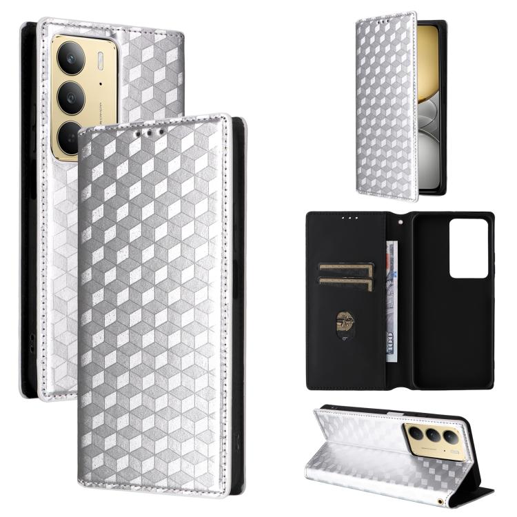 Cubic Grid Texture Flip Leather Phone Case, For Realme 14 5G Global, For Realme P3 Ultra 5G, For Realme 14 Pro Lite 5G, For Realme Neo7x 5G / P3 5G, For Realme P3 Pro 5G, For Realme 14 Pro+ 5G, For Realme 14 Pro 5G, For Realme 14X 5G / C75 4G / V60 Pro...