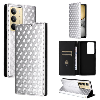 Cubic Grid Texture Flip Leather Phone Case, For Realme 14 5G Global, For Realme P3 Ultra 5G, For Realme 14 Pro Lite 5G, For Realme Neo7x 5G / P3 5G, For Realme P3 Pro 5G, For Realme 14 Pro+ 5G, For Realme 14 Pro 5G, For Realme 14X 5G / C75 4G / V60 Pro...
