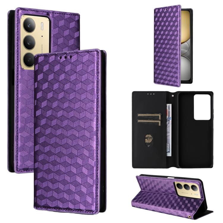 Cubic Grid Texture Flip Leather Phone Case, For Realme 14 5G Global, For Realme P3 Ultra 5G, For Realme 14 Pro Lite 5G, For Realme Neo7x 5G / P3 5G, For Realme P3 Pro 5G, For Realme 14 Pro+ 5G, For Realme 14 Pro 5G, For Realme 14X 5G / C75 4G / V60 Pro...