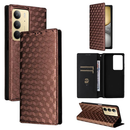 Cubic Grid Texture Flip Leather Phone Case, For Realme 14 5G Global, For Realme P3 Ultra 5G, For Realme 14 Pro Lite 5G, For Realme Neo7x 5G / P3 5G, For Realme P3 Pro 5G, For Realme 14 Pro+ 5G, For Realme 14 Pro 5G, For Realme 14X 5G / C75 4G / V60 Pro...