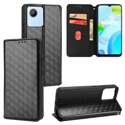Cubic Grid Texture Flip Leather Phone Case, For Realme C55, For Realme C33, For Realme C30, For Realme C31, For Realme Narzo 50A Prime / C35, For Realme C35
