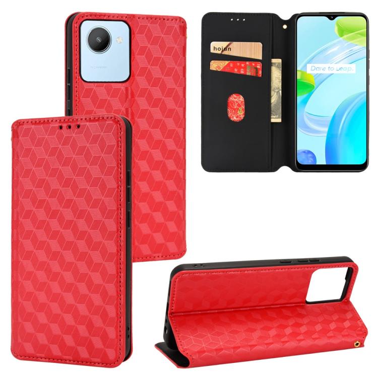 Cubic Grid Texture Flip Leather Phone Case, For Realme C55, For Realme C33, For Realme C30, For Realme C31, For Realme Narzo 50A Prime / C35, For Realme C35