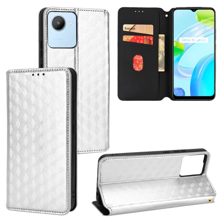 Cubic Grid Texture Flip Leather Phone Case, For Realme C55, For Realme C33, For Realme C30, For Realme C31, For Realme Narzo 50A Prime / C35, For Realme C35