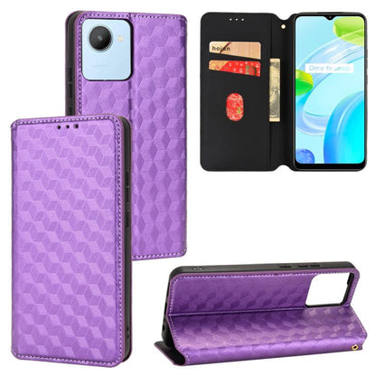 Cubic Grid Texture Flip Leather Phone Case, For Realme C55, For Realme C33, For Realme C30, For Realme C31, For Realme Narzo 50A Prime / C35, For Realme C35