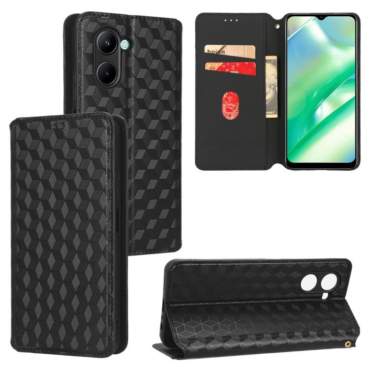 Cubic Grid Texture Flip Leather Phone Case, For Realme C55, For Realme C33, For Realme C30, For Realme C31, For Realme Narzo 50A Prime / C35, For Realme C35