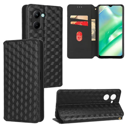 Cubic Grid Texture Flip Leather Phone Case, For Realme C55, For Realme C33, For Realme C30, For Realme C31, For Realme Narzo 50A Prime / C35, For Realme C35