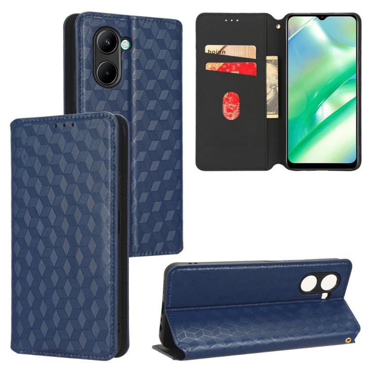 Cubic Grid Texture Flip Leather Phone Case, For Realme C55, For Realme C33, For Realme C30, For Realme C31, For Realme Narzo 50A Prime / C35, For Realme C35