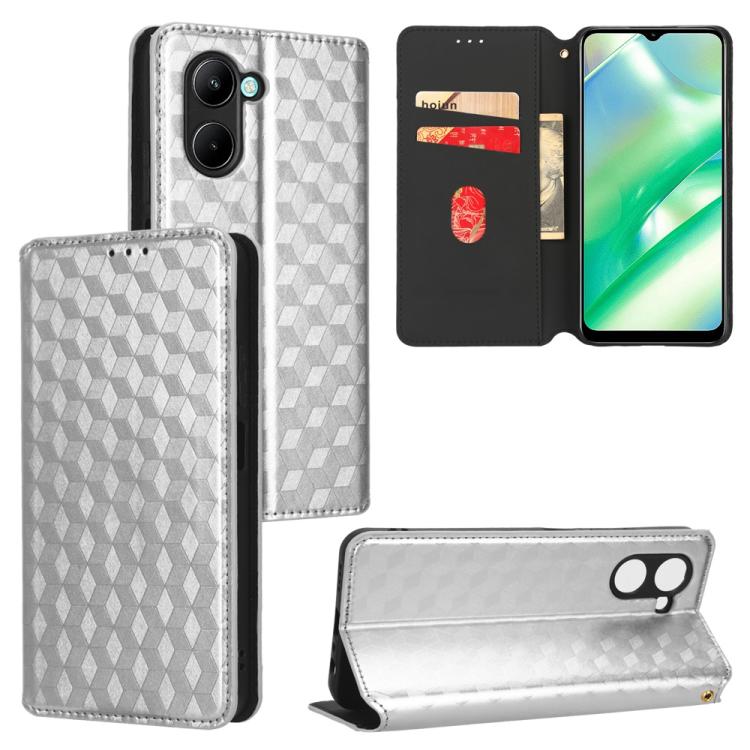 Cubic Grid Texture Flip Leather Phone Case, For Realme C55, For Realme C33, For Realme C30, For Realme C31, For Realme Narzo 50A Prime / C35, For Realme C35