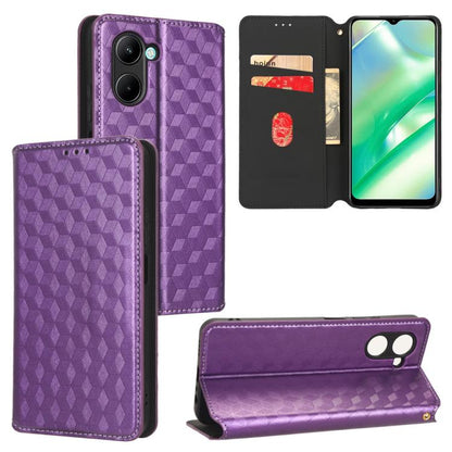 Cubic Grid Texture Flip Leather Phone Case, For Realme C55, For Realme C33, For Realme C30, For Realme C31, For Realme Narzo 50A Prime / C35, For Realme C35