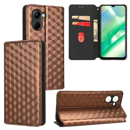 Cubic Grid Texture Flip Leather Phone Case, For Realme C55, For Realme C33, For Realme C30, For Realme C31, For Realme Narzo 50A Prime / C35, For Realme C35