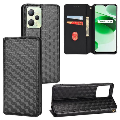 Cubic Grid Texture Flip Leather Phone Case, For Realme C55, For Realme C33, For Realme C30, For Realme C31, For Realme Narzo 50A Prime / C35, For Realme C35