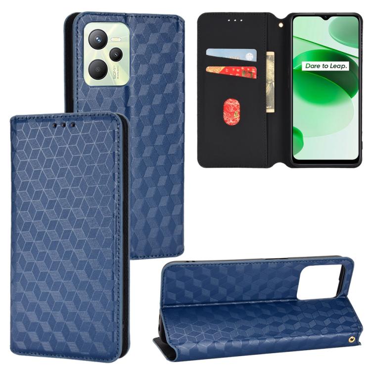 Cubic Grid Texture Flip Leather Phone Case, For Realme C55, For Realme C33, For Realme C30, For Realme C31, For Realme Narzo 50A Prime / C35, For Realme C35