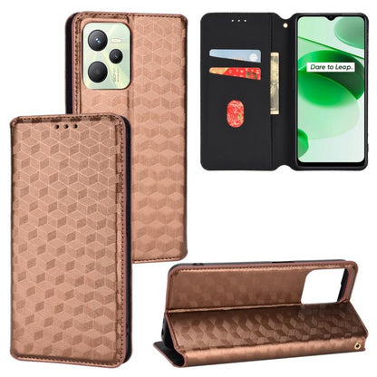 Cubic Grid Texture Flip Leather Phone Case, For Realme C55, For Realme C33, For Realme C30, For Realme C31, For Realme Narzo 50A Prime / C35, For Realme C35