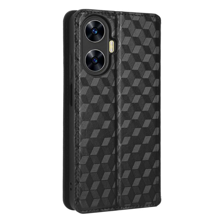 Cubic Grid Texture Flip Leather Phone Case, For Realme C55, For Realme C33, For Realme C30, For Realme C31, For Realme Narzo 50A Prime / C35, For Realme C35