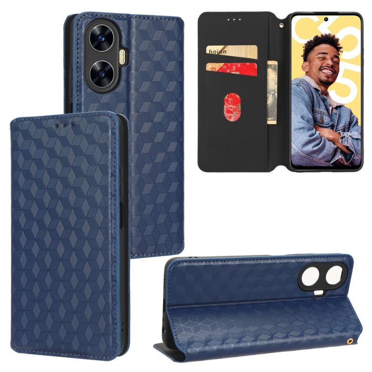 Cubic Grid Texture Flip Leather Phone Case, For Realme C55, For Realme C33, For Realme C30, For Realme C31, For Realme Narzo 50A Prime / C35, For Realme C35