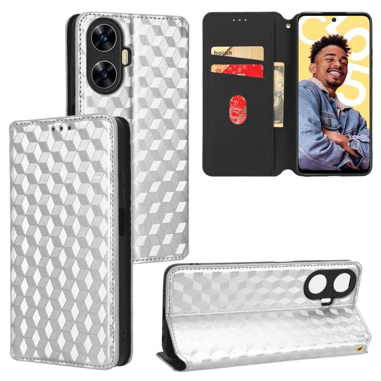 Cubic Grid Texture Flip Leather Phone Case, For Realme C55, For Realme C33, For Realme C30, For Realme C31, For Realme Narzo 50A Prime / C35, For Realme C35