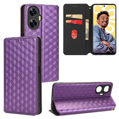 Cubic Grid Texture Flip Leather Phone Case, For Realme C55, For Realme C33, For Realme C30, For Realme C31, For Realme Narzo 50A Prime / C35, For Realme C35