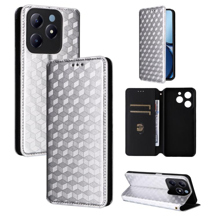 Cubic Grid Texture Flip Leather Phone Case, For Realme GT 7 Pro 5G, For Realme 13+ 5G Global / 13, For Realme V60 5G / V60S 5G, For Realme GT 6 / GT 6T, For Realme C63 4G / C61 4G / Narzo N63 4G, For Realme 12 Lite 4G / C67 4G, For Realme 12 5G / 12x 5...
