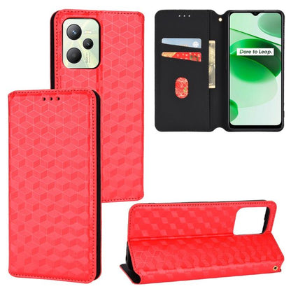 Cubic Grid Texture Flip Leather Phone Case, For Realme C55, For Realme C33, For Realme C30, For Realme C31, For Realme Narzo 50A Prime / C35, For Realme C35