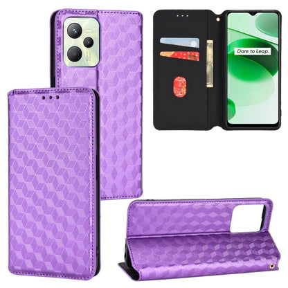 Cubic Grid Texture Flip Leather Phone Case, For Realme C55, For Realme C33, For Realme C30, For Realme C31, For Realme Narzo 50A Prime / C35, For Realme C35