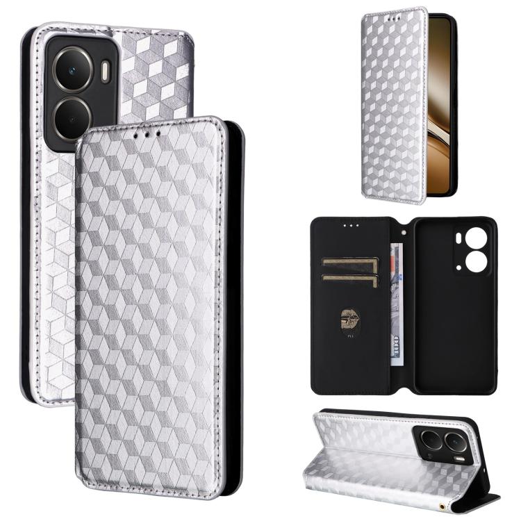 Cubic Grid Texture Flip Leather Phone Case, For Realme 14 5G Global, For Realme P3 Ultra 5G, For Realme 14 Pro Lite 5G, For Realme Neo7x 5G / P3 5G, For Realme P3 Pro 5G, For Realme 14 Pro+ 5G, For Realme 14 Pro 5G, For Realme 14X 5G / C75 4G / V60 Pro...