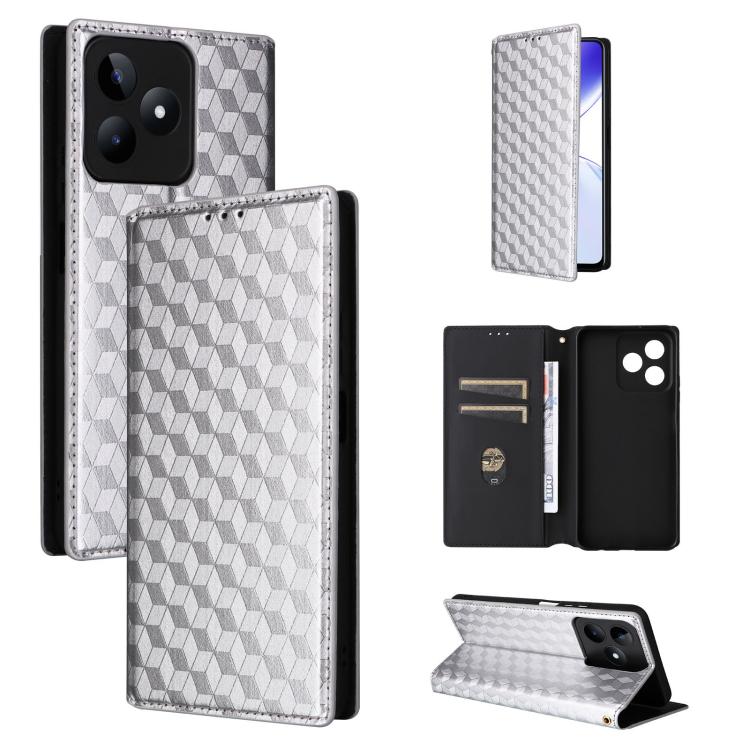 Cubic Grid Texture Flip Leather Phone Case, For Realme GT 7 Pro 5G, For Realme 13+ 5G Global / 13, For Realme V60 5G / V60S 5G, For Realme GT 6 / GT 6T, For Realme C63 4G / C61 4G / Narzo N63 4G, For Realme 12 Lite 4G / C67 4G, For Realme 12 5G / 12x 5...