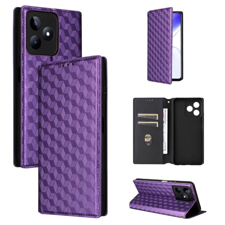 Cubic Grid Texture Flip Leather Phone Case, For Realme GT 7 Pro 5G, For Realme 13+ 5G Global / 13, For Realme V60 5G / V60S 5G, For Realme GT 6 / GT 6T, For Realme C63 4G / C61 4G / Narzo N63 4G, For Realme 12 Lite 4G / C67 4G, For Realme 12 5G / 12x 5...