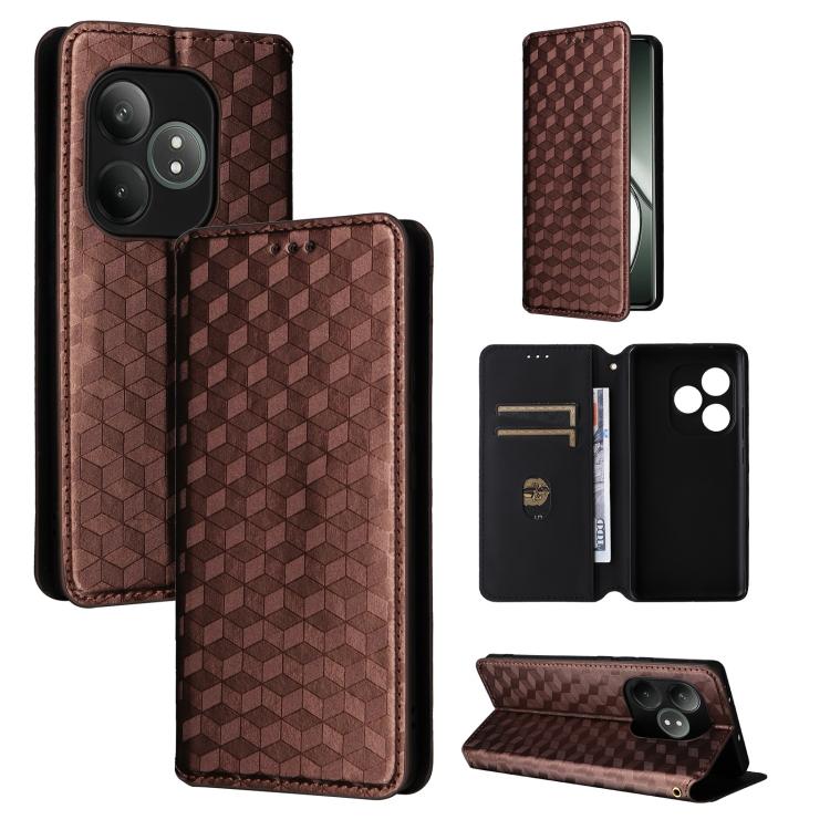 Cubic Grid Texture Flip Leather Phone Case, For Realme GT 7 Pro 5G, For Realme 13+ 5G Global / 13, For Realme V60 5G / V60S 5G, For Realme GT 6 / GT 6T, For Realme C63 4G / C61 4G / Narzo N63 4G, For Realme 12 Lite 4G / C67 4G, For Realme 12 5G / 12x 5...