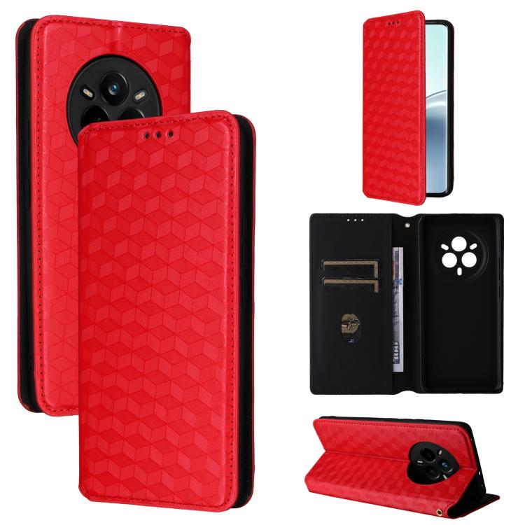 Cubic Grid Texture Flip Leather Phone Case, For Realme 14 5G Global, For Realme P3 Ultra 5G, For Realme 14 Pro Lite 5G, For Realme Neo7x 5G / P3 5G, For Realme P3 Pro 5G, For Realme 14 Pro+ 5G, For Realme 14 Pro 5G, For Realme 14X 5G / C75 4G / V60 Pro...