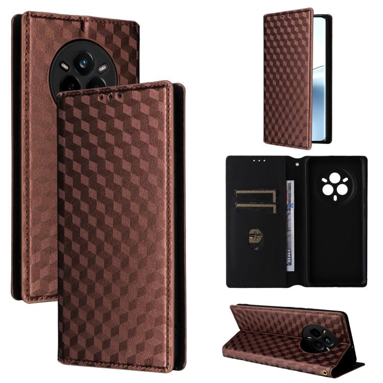 Cubic Grid Texture Flip Leather Phone Case, For Realme 14 5G Global, For Realme P3 Ultra 5G, For Realme 14 Pro Lite 5G, For Realme Neo7x 5G / P3 5G, For Realme P3 Pro 5G, For Realme 14 Pro+ 5G, For Realme 14 Pro 5G, For Realme 14X 5G / C75 4G / V60 Pro...