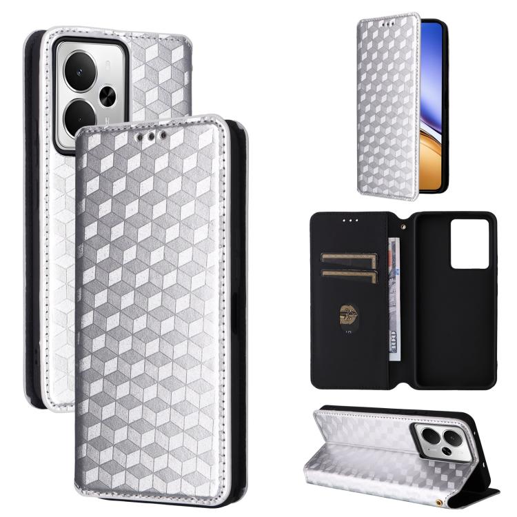 Cubic Grid Texture Flip Leather Phone Case, For Realme 14 5G Global, For Realme P3 Ultra 5G, For Realme 14 Pro Lite 5G, For Realme Neo7x 5G / P3 5G, For Realme P3 Pro 5G, For Realme 14 Pro+ 5G, For Realme 14 Pro 5G, For Realme 14X 5G / C75 4G / V60 Pro...