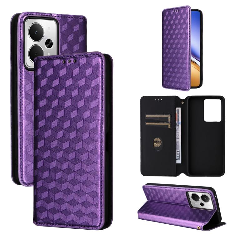 Cubic Grid Texture Flip Leather Phone Case, For Realme 14 5G Global, For Realme P3 Ultra 5G, For Realme 14 Pro Lite 5G, For Realme Neo7x 5G / P3 5G, For Realme P3 Pro 5G, For Realme 14 Pro+ 5G, For Realme 14 Pro 5G, For Realme 14X 5G / C75 4G / V60 Pro...