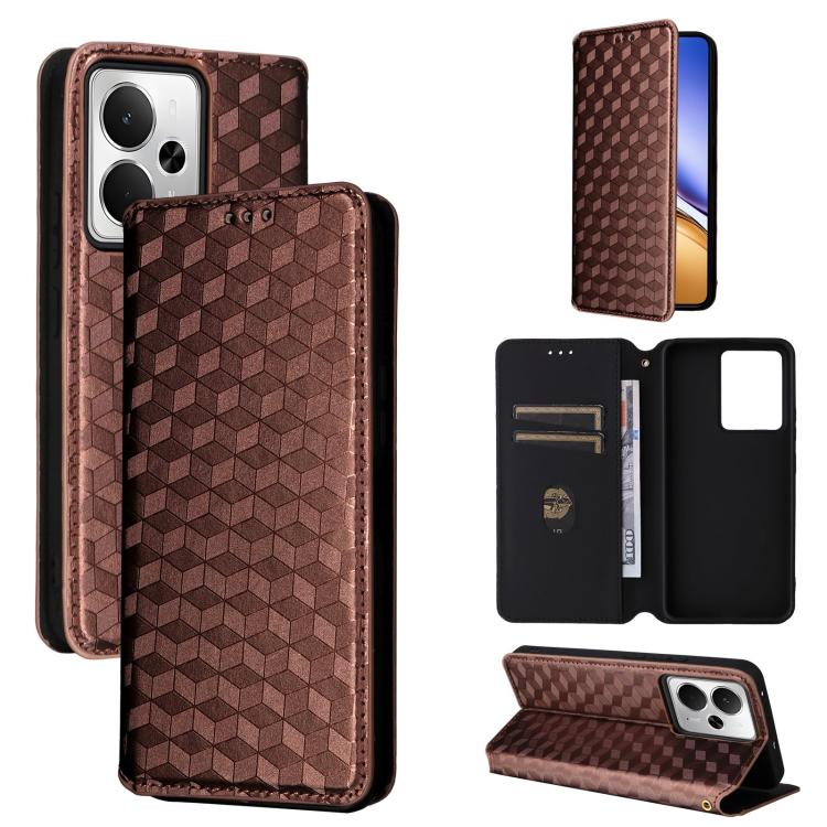 Cubic Grid Texture Flip Leather Phone Case, For Realme 14 5G Global, For Realme P3 Ultra 5G, For Realme 14 Pro Lite 5G, For Realme Neo7x 5G / P3 5G, For Realme P3 Pro 5G, For Realme 14 Pro+ 5G, For Realme 14 Pro 5G, For Realme 14X 5G / C75 4G / V60 Pro...