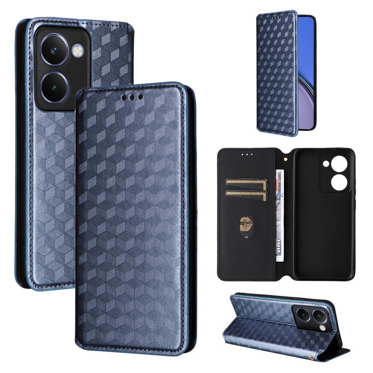 Cubic Grid Texture Flip Leather Phone Case, For Realme 14 5G Global, For Realme P3 Ultra 5G, For Realme 14 Pro Lite 5G, For Realme Neo7x 5G / P3 5G, For Realme P3 Pro 5G, For Realme 14 Pro+ 5G, For Realme 14 Pro 5G, For Realme 14X 5G / C75 4G / V60 Pro...
