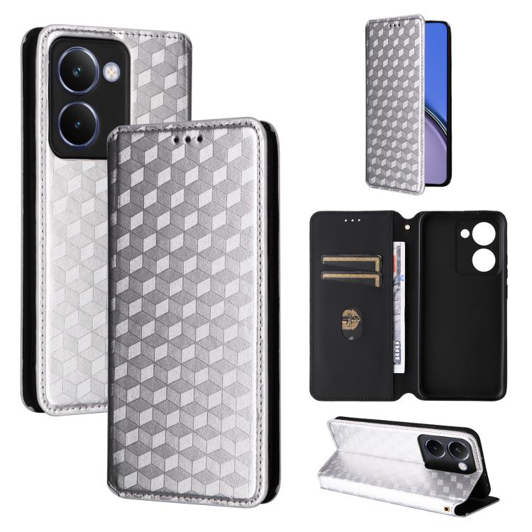Cubic Grid Texture Flip Leather Phone Case, For Realme 14 5G Global, For Realme P3 Ultra 5G, For Realme 14 Pro Lite 5G, For Realme Neo7x 5G / P3 5G, For Realme P3 Pro 5G, For Realme 14 Pro+ 5G, For Realme 14 Pro 5G, For Realme 14X 5G / C75 4G / V60 Pro...