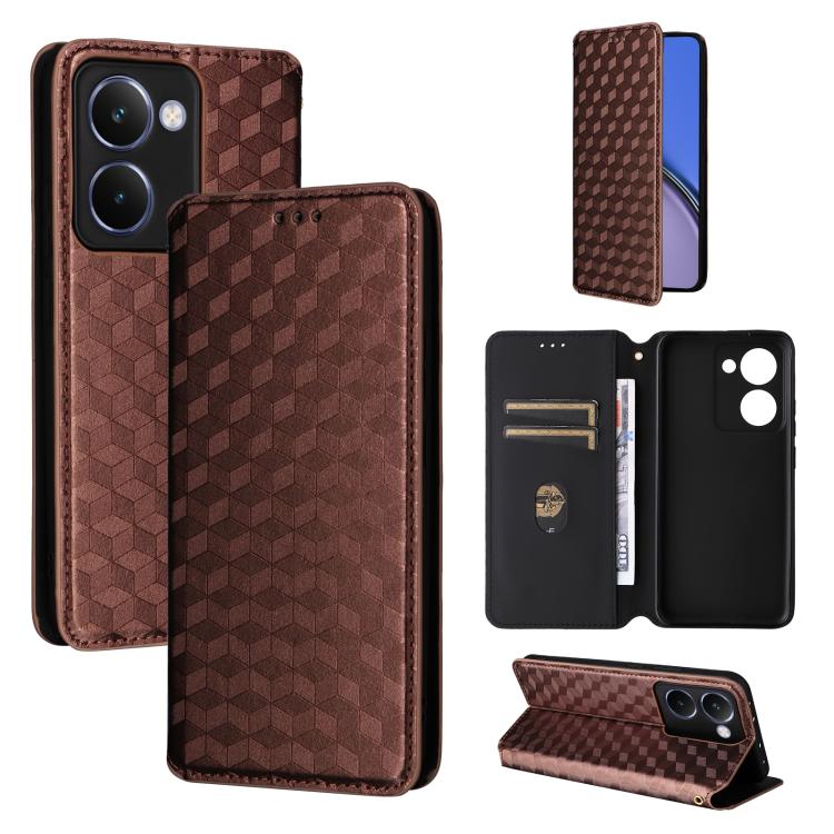 Cubic Grid Texture Flip Leather Phone Case, For Realme 14 5G Global, For Realme P3 Ultra 5G, For Realme 14 Pro Lite 5G, For Realme Neo7x 5G / P3 5G, For Realme P3 Pro 5G, For Realme 14 Pro+ 5G, For Realme 14 Pro 5G, For Realme 14X 5G / C75 4G / V60 Pro...