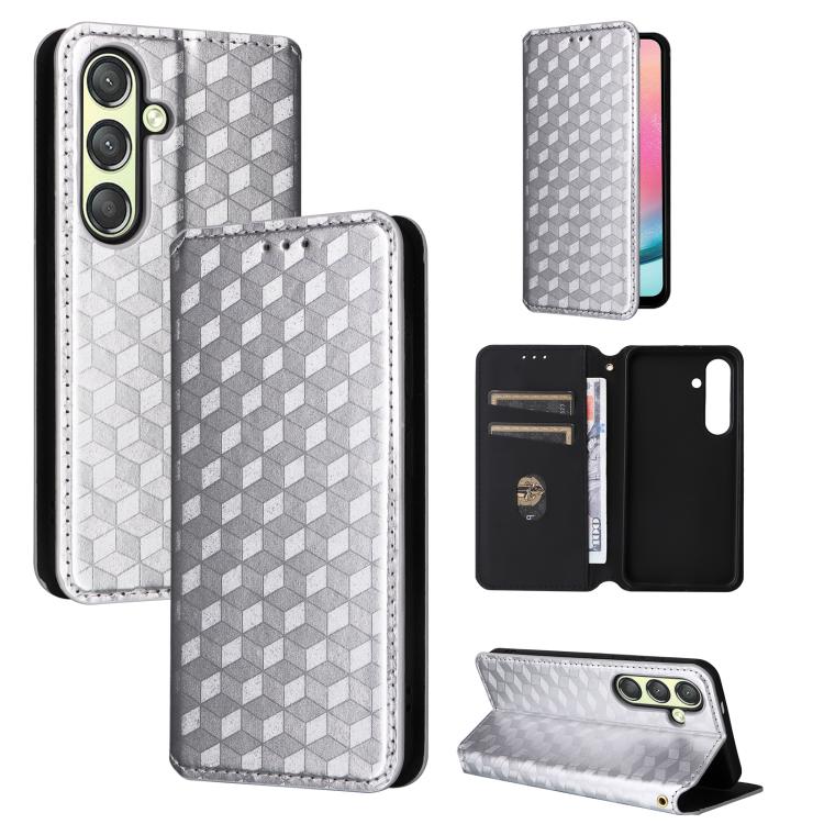 Cubic Grid Texture Flip Leather Phone Case