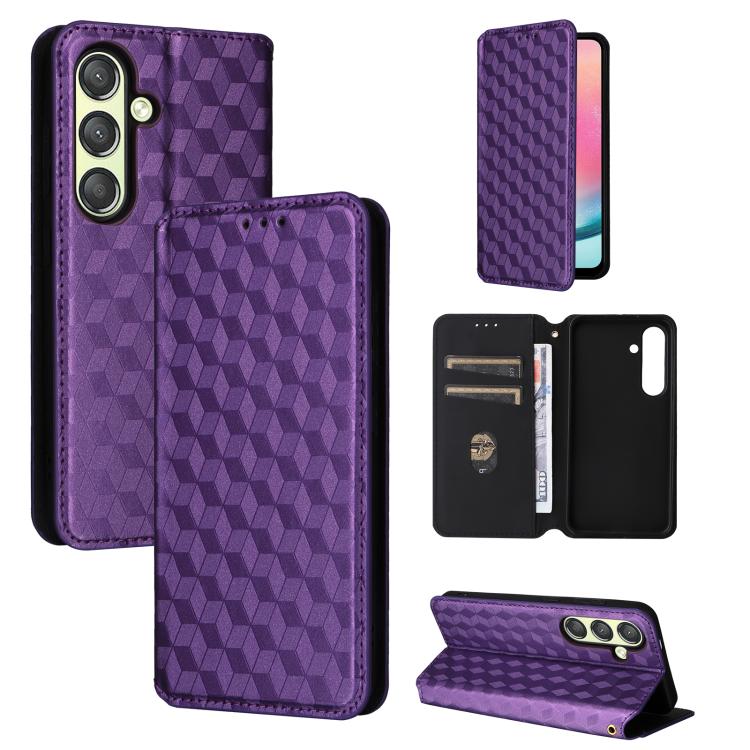 Cubic Grid Texture Flip Leather Phone Case