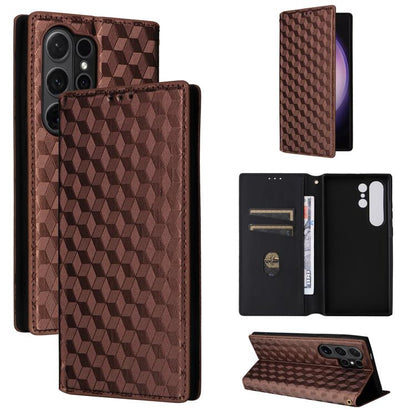 Cubic Grid Texture Flip Leather Phone Case