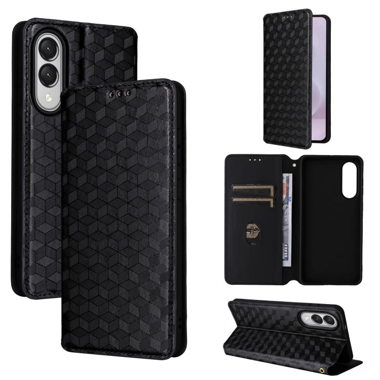 Cubic Grid Texture Flip Leather Phone Case