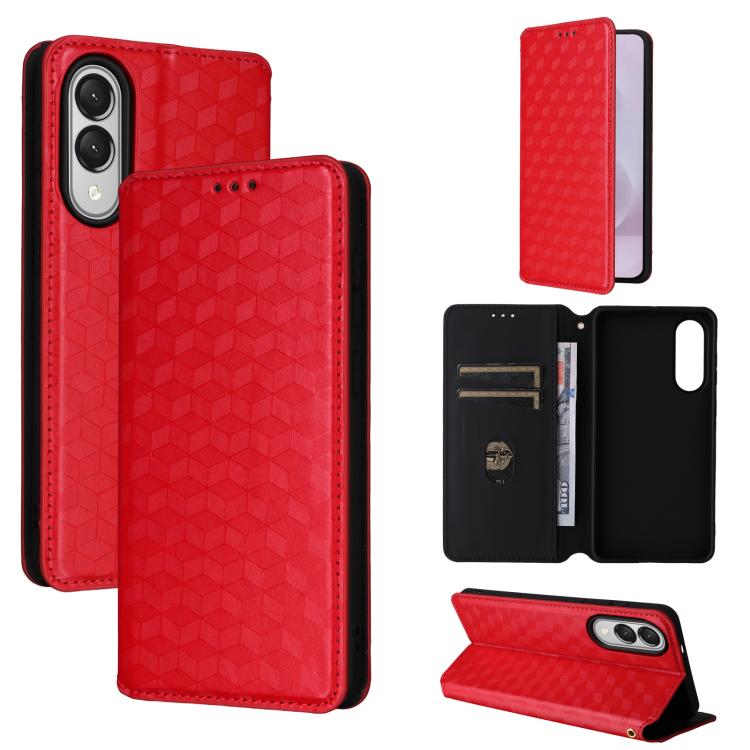 Cubic Grid Texture Flip Leather Phone Case
