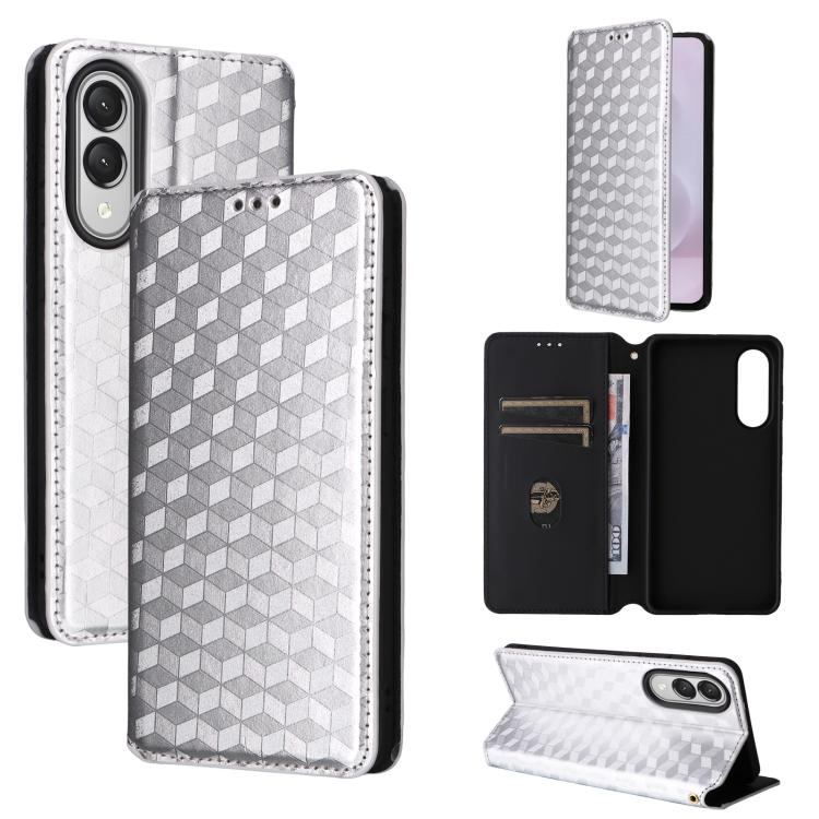 Cubic Grid Texture Flip Leather Phone Case