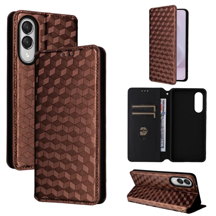 Cubic Grid Texture Flip Leather Phone Case