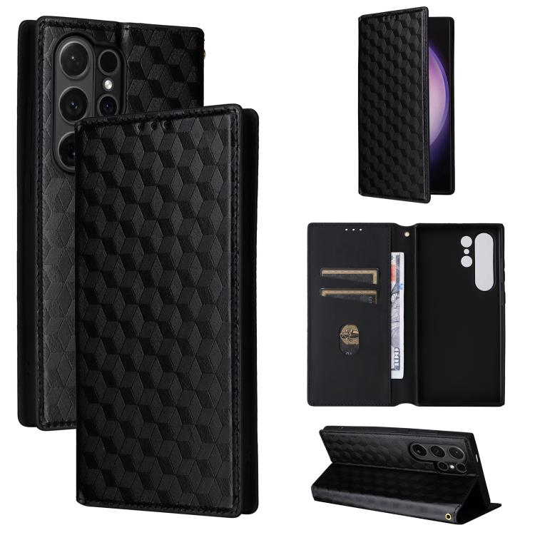 Cubic Grid Texture Flip Leather Phone Case