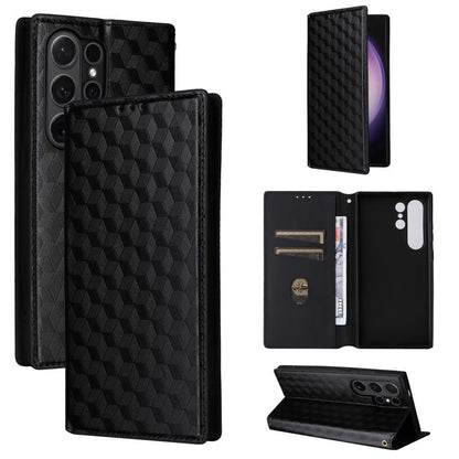 Cubic Grid Texture Flip Leather Phone Case