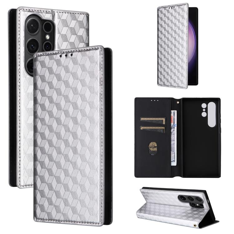 Cubic Grid Texture Flip Leather Phone Case