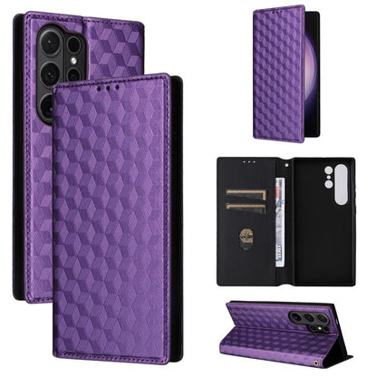 Cubic Grid Texture Flip Leather Phone Case