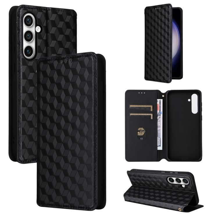 Cubic Grid Texture Flip Leather Phone Case