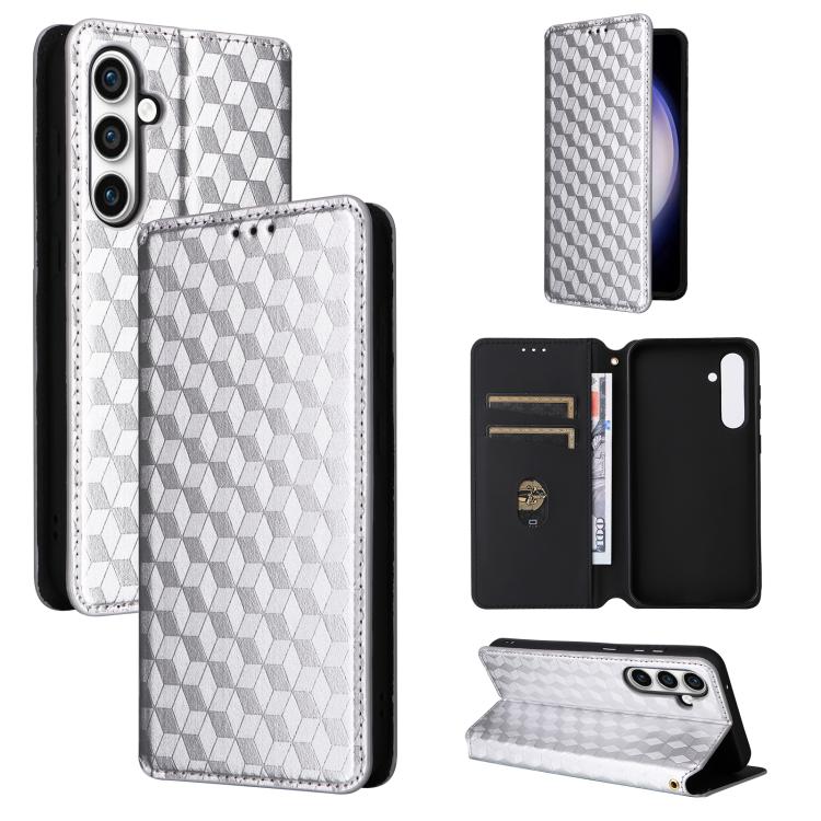 Cubic Grid Texture Flip Leather Phone Case