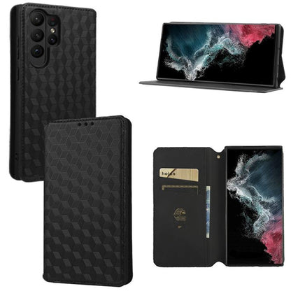 Cubic Grid Texture Flip Leather Phone Case